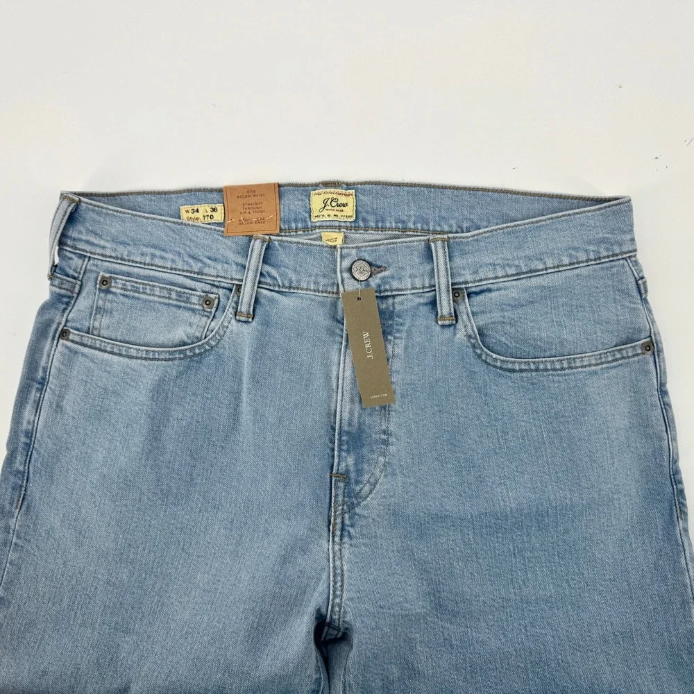 New J. Crew 770 Straight Fit Jeans Mens 34x36 Light Wash‎ Blue Stretch Denim NWT
